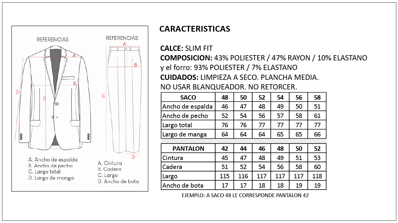 Tabla de Talles Ambo Ultra Comfort Hombre Britches